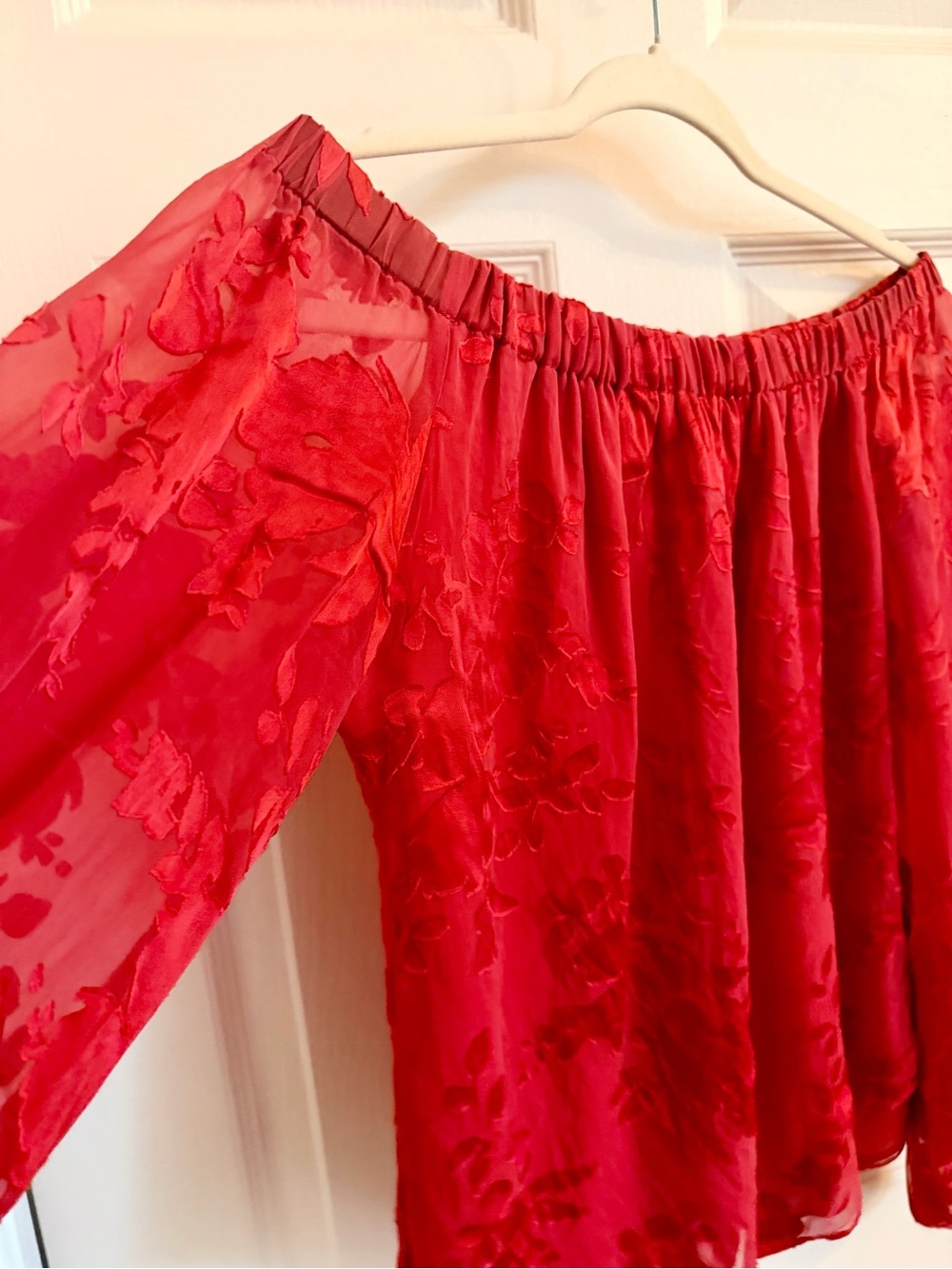 Red off the shoulder WHBM top - Picture 2 of 4